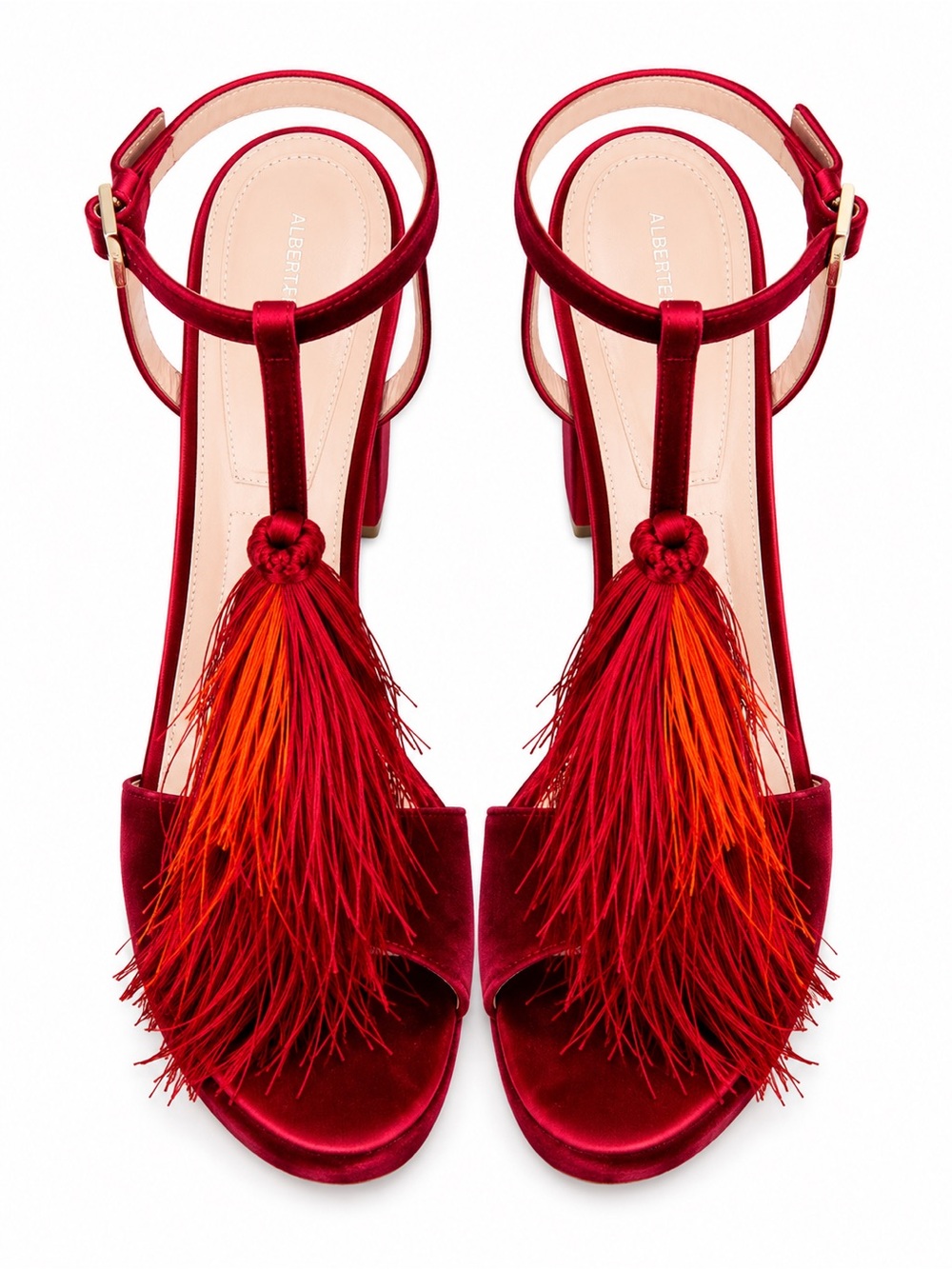 Alberta Ferretti Red Velvet Tassel Heels Sandals 40 Made Italy Luxury Designer - Picture 4 of 4